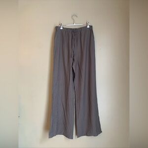 Zara Wrinkle Effect Wide Leg Pants Size Medium Green Khaki Pull On Tie Waist